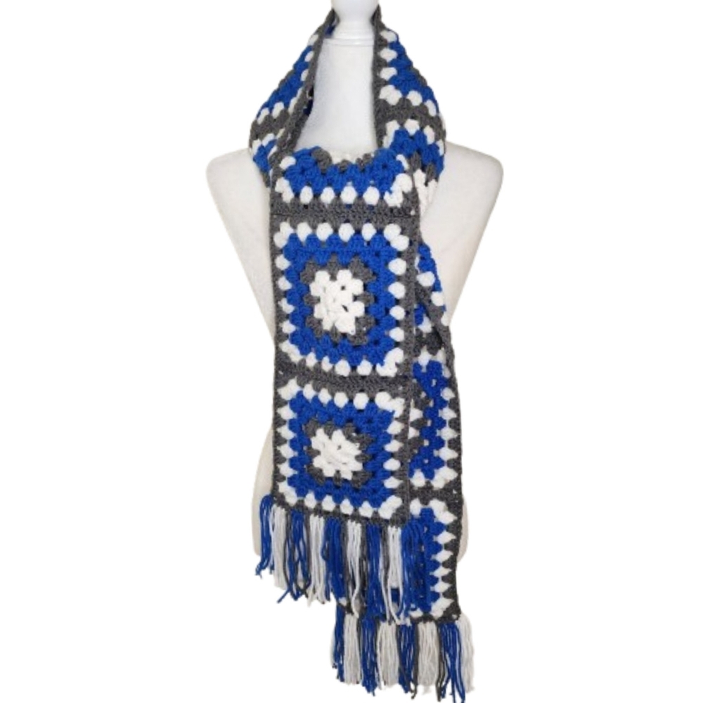Handmade Crocheted Granny Square Scarf, OS Long